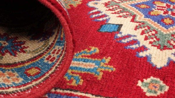 Kazak Teppich 80x300 Handgeknüpft Läufer rot Geometrisch Orientalisch UNIKAT Kurzflor