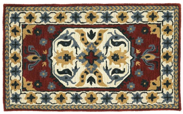 Wool carpet Heriz 90x160 red medallion handmade handtuft modern