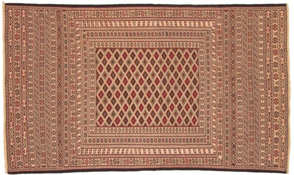 Afghan Mushwani Kelim 120x200 Handgewebt Teppich Orange Geometrisch Muster