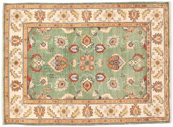 Kazak Teppich 100x150 Handgeknüpft Hellgrün Floral Orientalisch UNIKAT Kurzflor