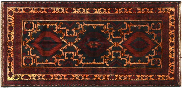 Afghan Belutsch Baluch 100x190 Handgeknüpft Orientteppich Schwarz Geometrisch