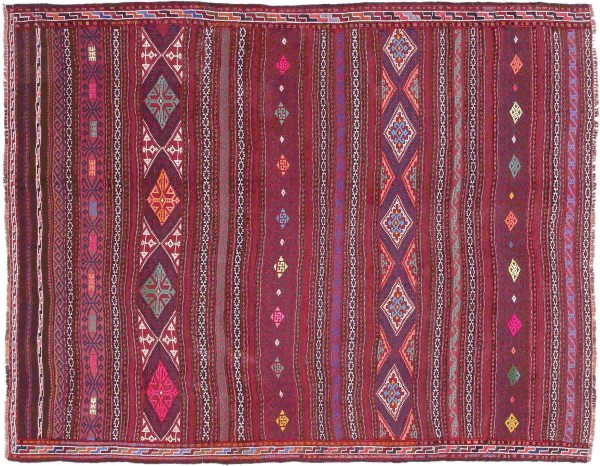 Afghan Kilim Soumakh Ghalmuri Rug 120x170 Handwoven Purple Geometric Handmade