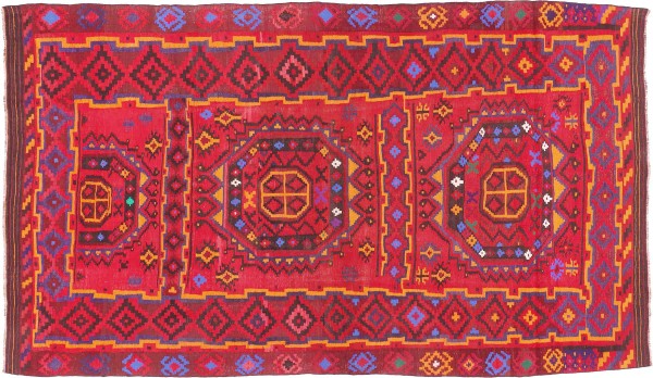Afghan Kilim Soumakh Ghalmuri Rug 220x370 Handwoven Red Geometric Handmade