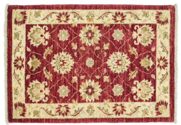 Afghan Chobi Ziegler Teppich 60x90 Handgeknüpft Rot Floral Orient Kurzflor Wohnzimmer