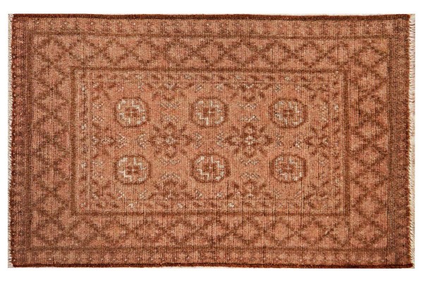Afghan Aqcha Rug 70x110 Hand Knotted Brown Geometric Orient Low Pile Living Room