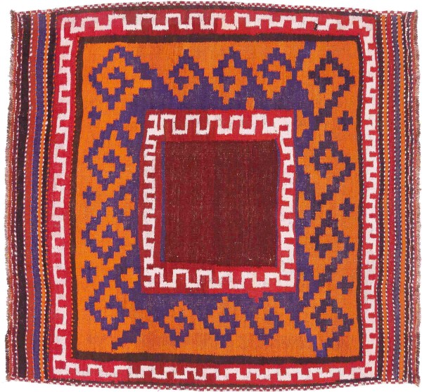 Afghan Kelim Soumakh Ghalmuri Teppich 140x150 Handgewebt Quadratisch Orange Geometrisch