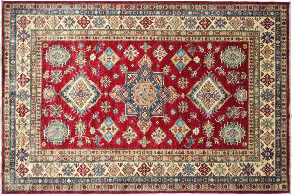 Afghan Kazak Fine Teppich 180x240 Handgeknüpft Rot Geometrische Wolle Kurzflor Rug