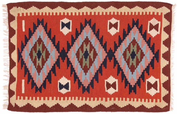 Persian carpet Kilim Ardebil 100x150 Handwoven Orange Geometric Handwork Room