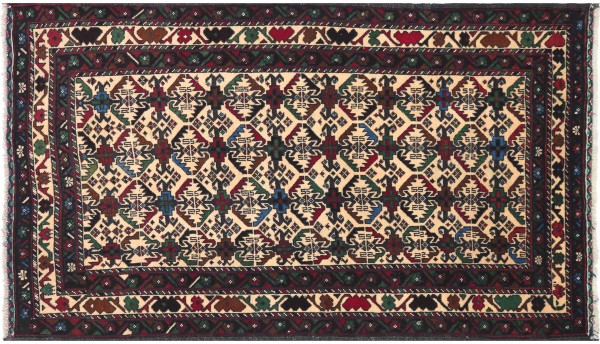 Afghan Prayer rug Balouch Teppich 100x150 Handgeknüpft Beige Geometrisch Orient