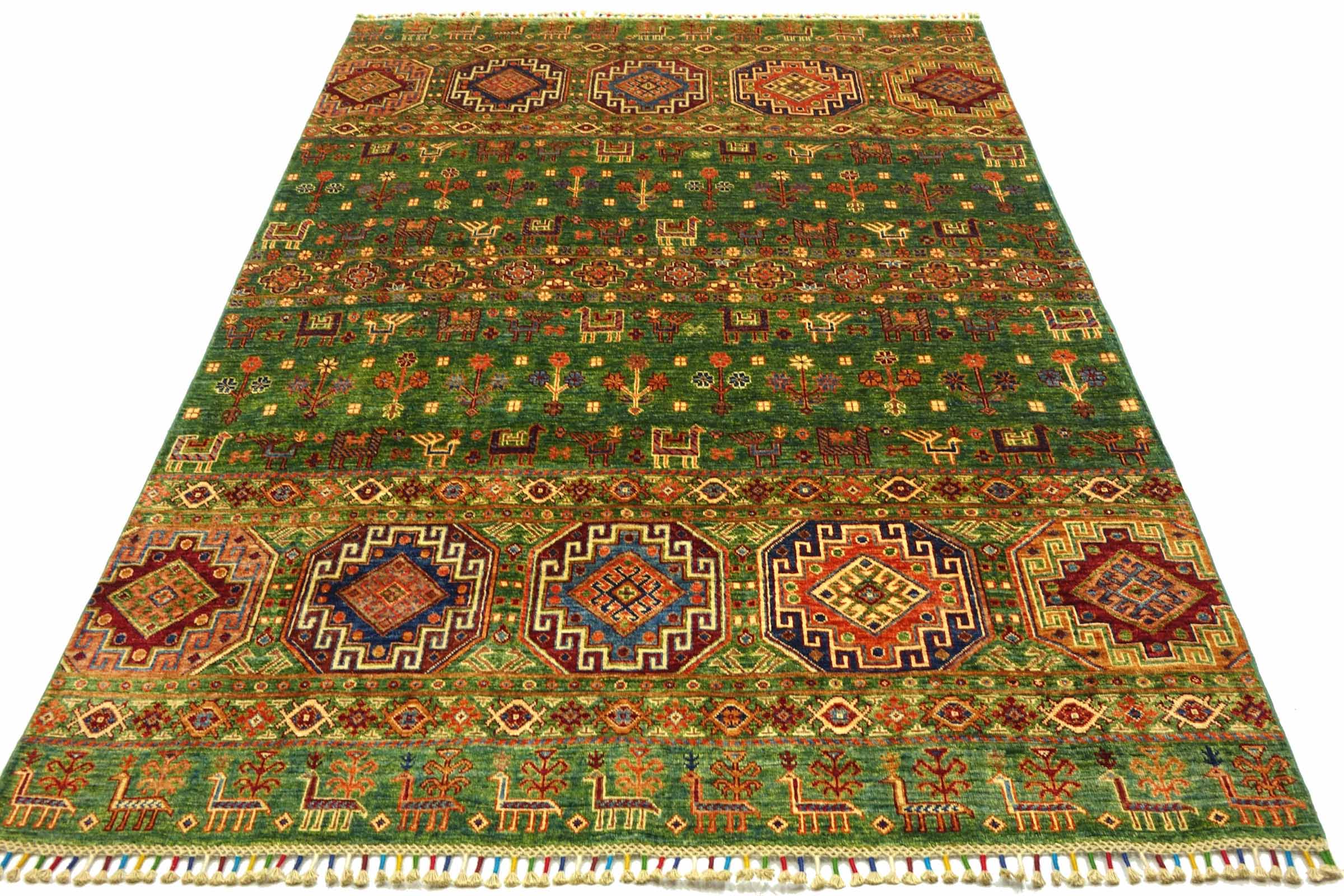 Afghan Ziegler Khorjin Carpet 60 x 90 Hand Knotted Red Stripe Orient Short Pile g 