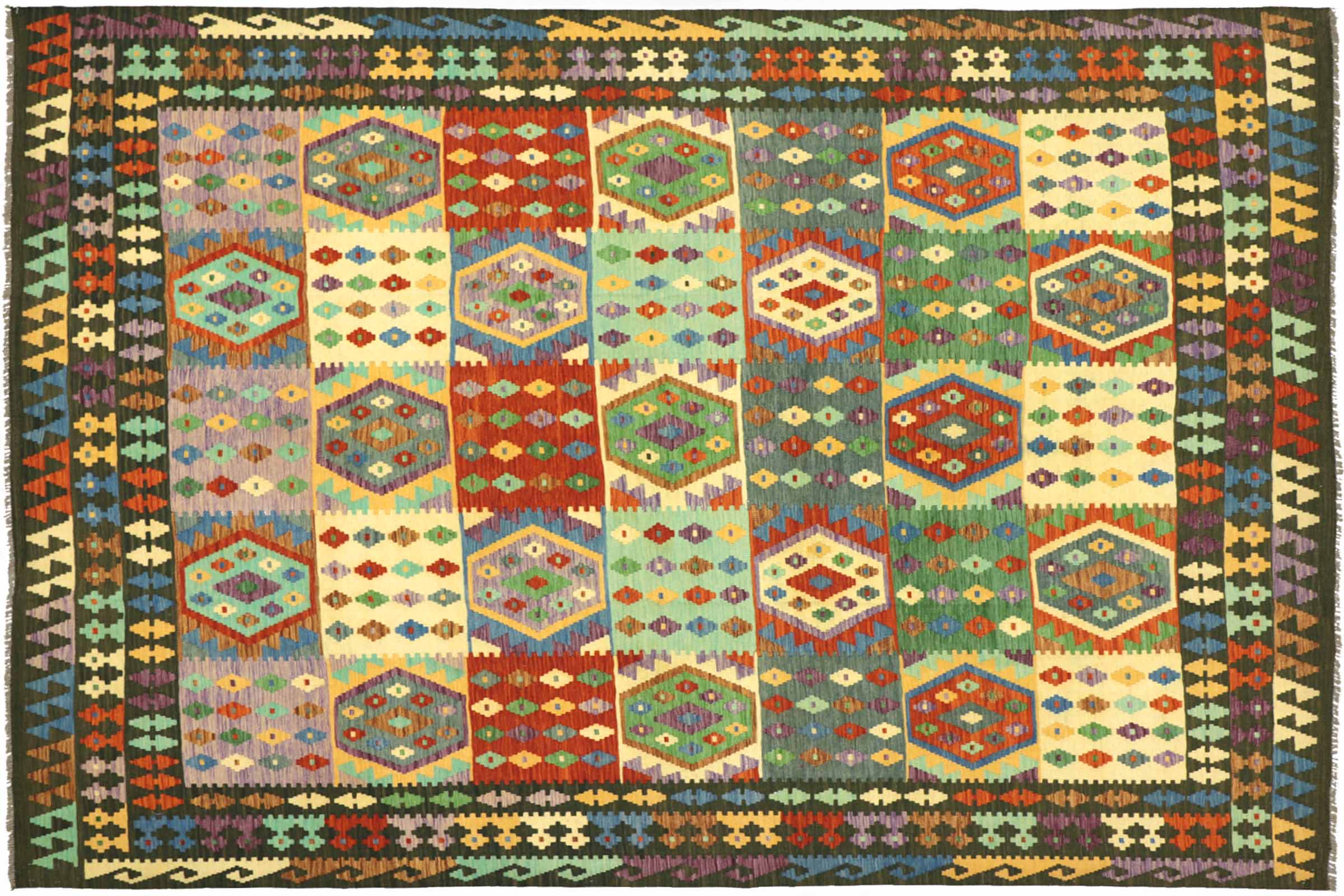 Afghan Maimana Kelim carpet 120x170 hand-woven colorful geometric handmade l 