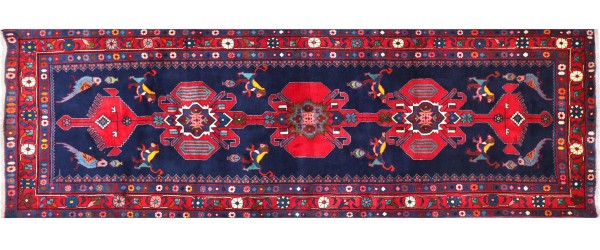 Perser Hamedan Teppich 120x320 Handgeknüpft Läufer Rot spiegelmuster Wolle Kurzflor Rug