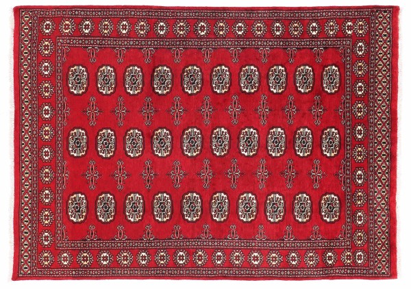 Pakistan Buchara Teppich 140x200 Handgeknüpft Rot Geometrisch Orientalisch UNIKAT