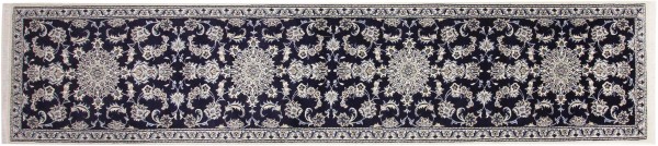 Persian carpet Nain Kashmar 80x400 hand-knotted runner dark blue floral oriental