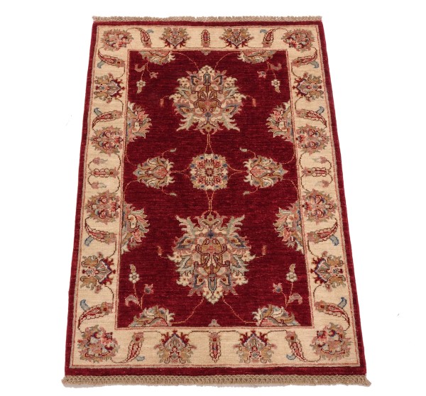 Chobi Ziegler Rug 80x120 Hand-knotted Red Floral Oriental UNIKAT Short Pile