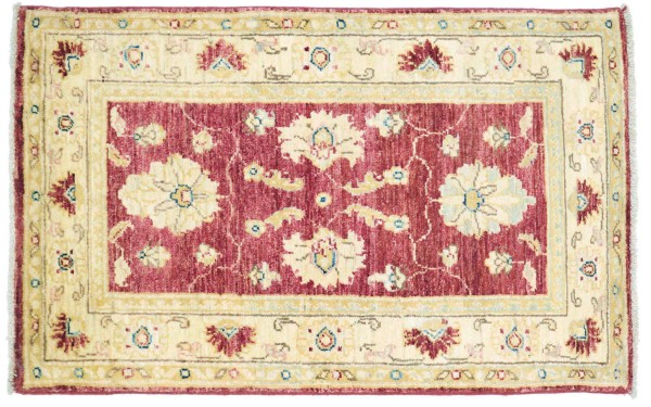 Afghan Chobi Ziegler Rug 60x120 Hand-Knotted Red Floral Orient Short Pile Living Room