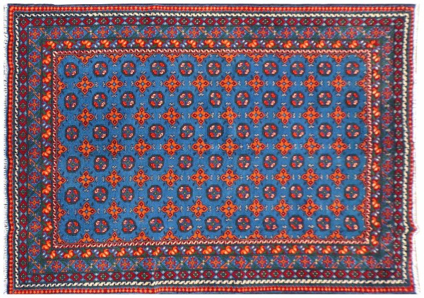 Afghan Aqcha Rug 170x240 Hand Knotted Blue Patterned Orient Short Pile
