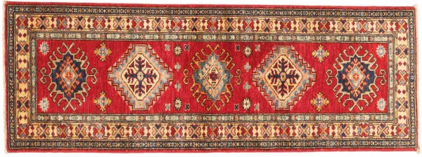 Fine Kazak carpet 60x170 hand-knotted runner red geometric oriental UNIKAT