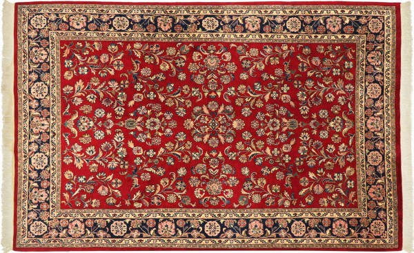 Sarough Rug 200x380 Hand Knotted Red Floral Orient Short Pile Living Room