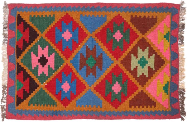Persian carpet Kilim Ardebil 100x150 Handwoven Pink Geometric Handwork Room