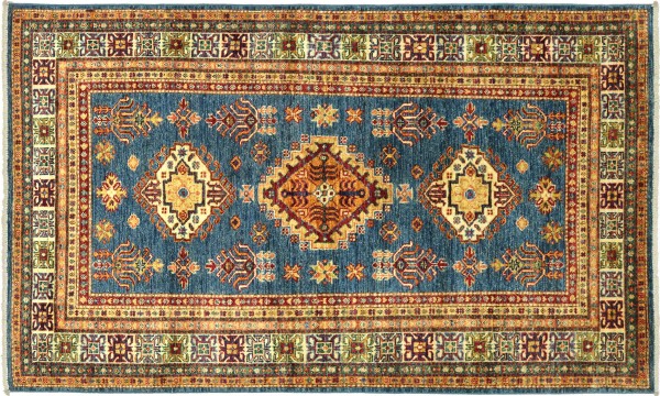 Afghan Kazak Fein 120x180 Handgeknüpft Orientteppich Blau Umrandung Wolle