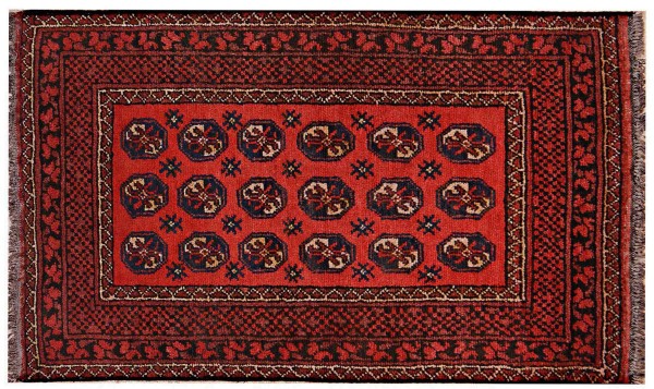 Afghan Aqcha Teppich 80x120 Handgeknüpft Rot Geometrisch Orient Kurzflor Wohnzimmer