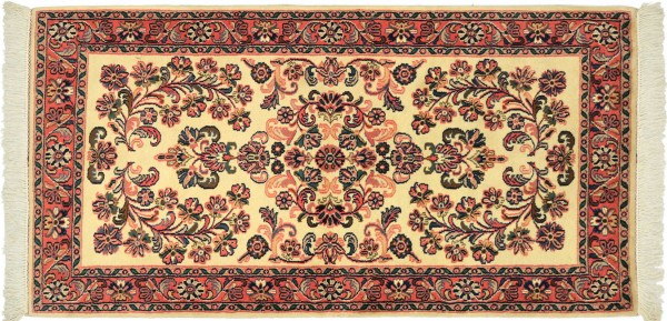 Sarough Rug 90x160 Hand Knotted Beige Floral Orient Low Pile Living Room