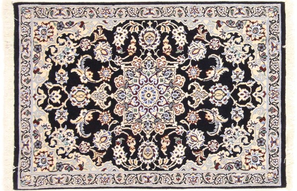 Persian carpet Nain 9LA 60x90 Hand-knotted Dark Blue Floral Oriental UNIKAT