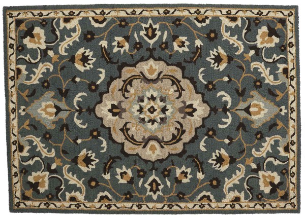 Teppich aus Schurwolle 160x230 Grau Medaillon Handarbeit Handtuft Modern