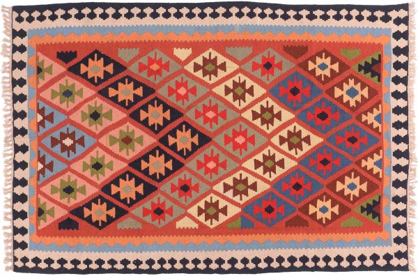Persian carpet Kelim Ardebil 200x300 hand-woven colorful geometric handwork room