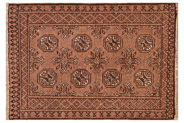 Afghan Aqcha Teppich 70x110 Handgeknüpft Braun Geometrisch Orient Kurzflor Wohnzimmer