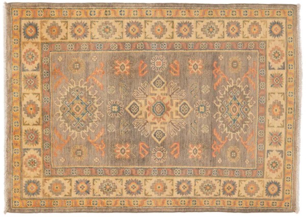 Kazak Teppich 100x150 Handgeknüpft Grau Geometrisch Orientalisch UNIKAT Kurzflor