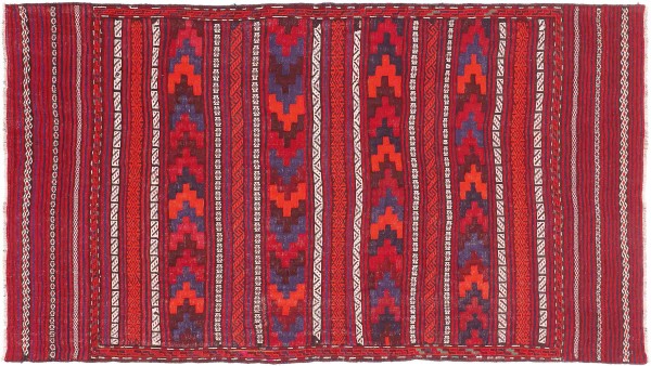 Afghan Kelim Soumakh Ghalmuri Teppich 140x260 Handgewebt Rot Streifen Handarbeit Gewebt