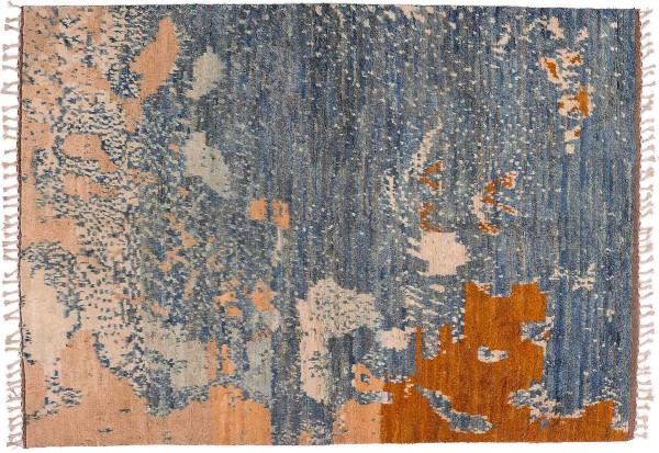Afghan Berber Maroccan Design Carpet 160x230 Hand Knotted Blue Modern Orient Short Pile
