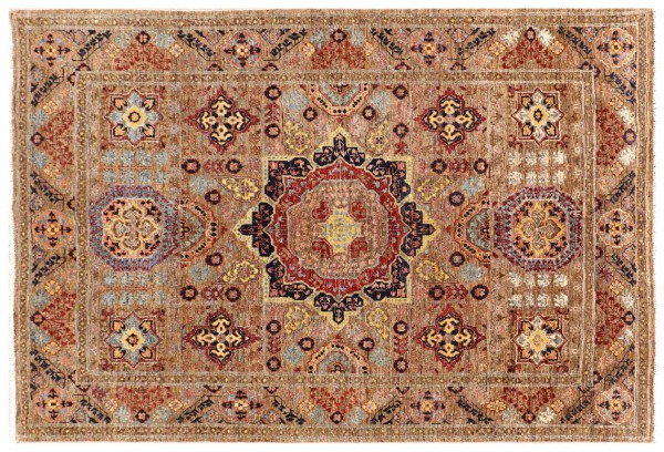 Afghan Ziegler Mamluk Teppich 150x200 Handgeknüpft Braun Geometrisch Orient Kurzflor