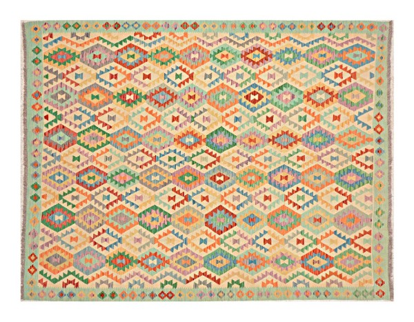 Afghan Maimana Kelim Teppich 260x340 Handgewebt Bunt Geometrisch Handarbeit Gewebt