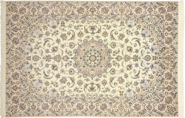 Persian carpet Nain 9LA 200x300 hand-knotted white medallion oriental UNIKAT short pile