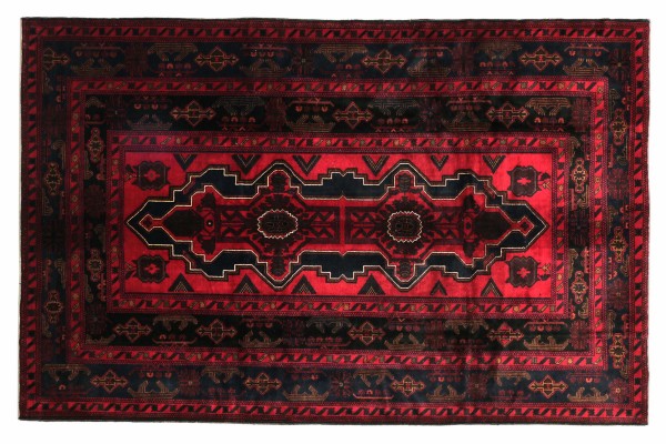 Afghan Baluch Rug 200x300 Hand Knotted Red Geometric Oriental Short Pile Living Room