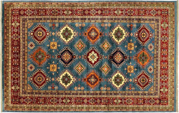 Afghan Kazak Fein 250x350 Handgeknüpft Orientteppich Blau Geometrisch Wolle