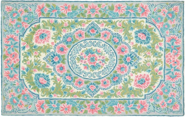 Chainstitch Carpet 80x120 Handwoven Blue Flowers Handwoven Room