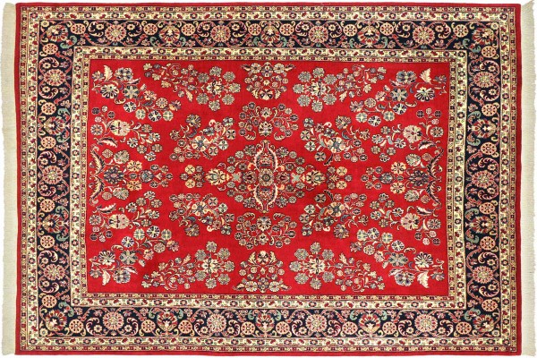 Sarough Rug 250x300 Hand Knotted Red Floral Orient Short Pile Living Room