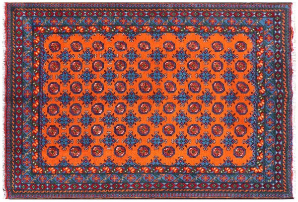 Afghan Aqcha Teppich 170x240 Handgeknüpft Orange Durchgemustert Orient Kurzflor
