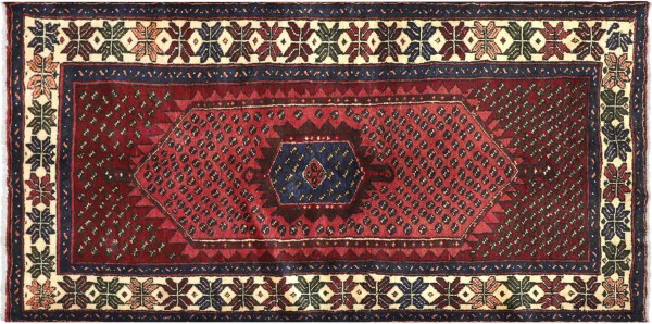 Perser Hamedan Teppich 110x200 Handgeknüpft Rot spiegelmuster Wolle Kurzflor Rug