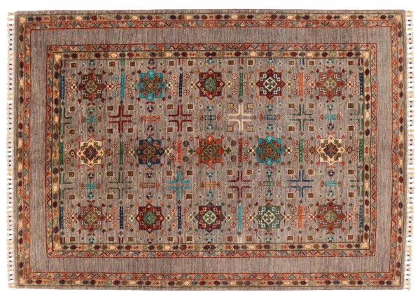 Waziri carpet 150x200 hand-knotted blue border oriental UNIKAT short pile