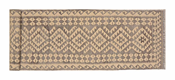 Afghan Kelim Old Style Natural Teppich 80x300 Handgewebt Läufer Beige Geometrisch
