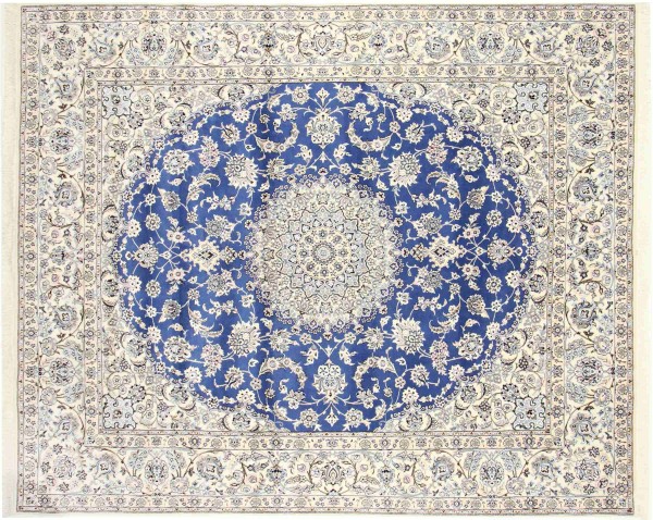 Persian carpet Nain 9LA 250x300 hand-knotted blue floral oriental UNIKAT short pile