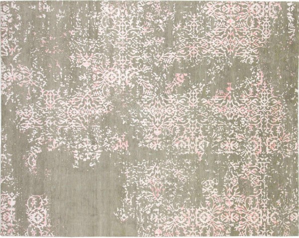 Designer carpet 250x300 hand-knotted olive abstract oriental UNIKAT short pile