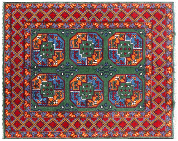 Afghan Akcha Rang Dar Teppich 150x200 Handgeknüpft Grün Durchgemustert Orient Kurzflor