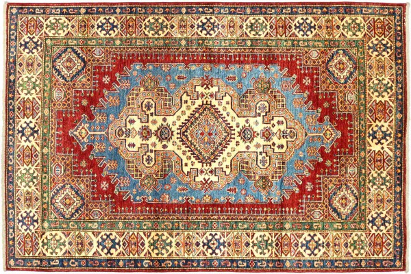 Afghan fine Kazak carpet 150x200 hand-knotted colorful mirror pattern Orient short pile