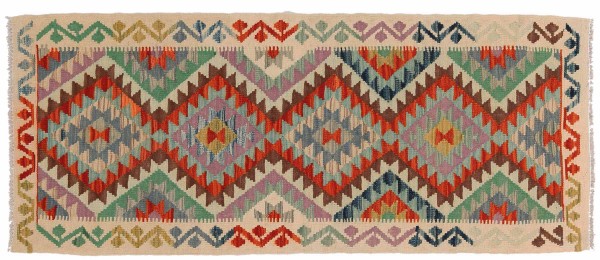 Afghan Maimana Kelim Teppich 70x180 Handgewebt Läufer Bunt Geometrisch Handarbeit